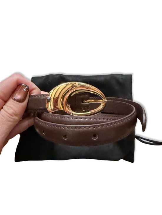 SHASHI Oval Buckle Belt Brown Leather gold thin skinny Revolve Flaw main image 5